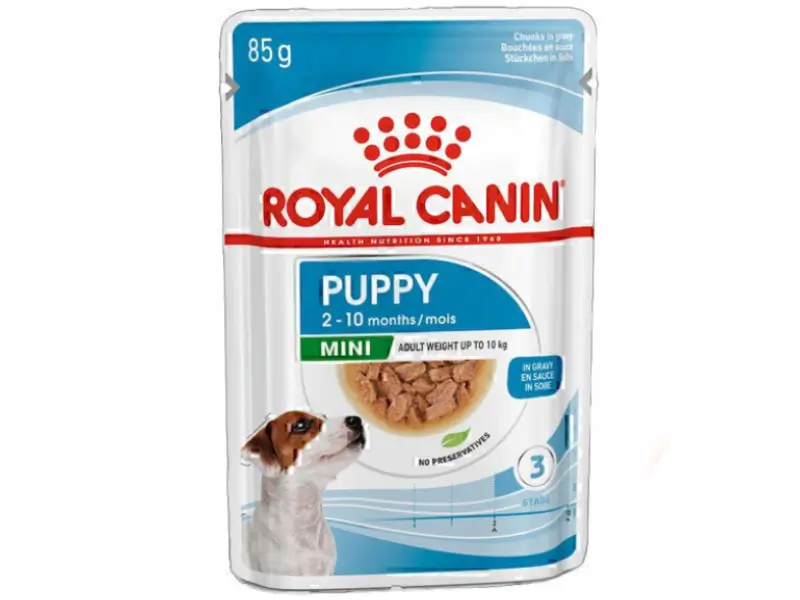 پوچ توله سگ نژاد کوچک رویال کنین مینی پاپی مدل Mini Puppy وزن 85 گرم پوچ توله سگ نژاد کوچک رویال کنین مینی پاپی (12 عددی) | پت ژین - Image 1